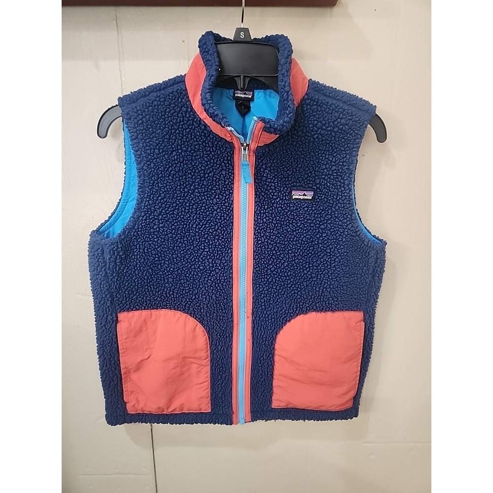 Patagonia Retro Style Better Sweater Youth XL 14 Fleece Full Zip Vest Blue Peach